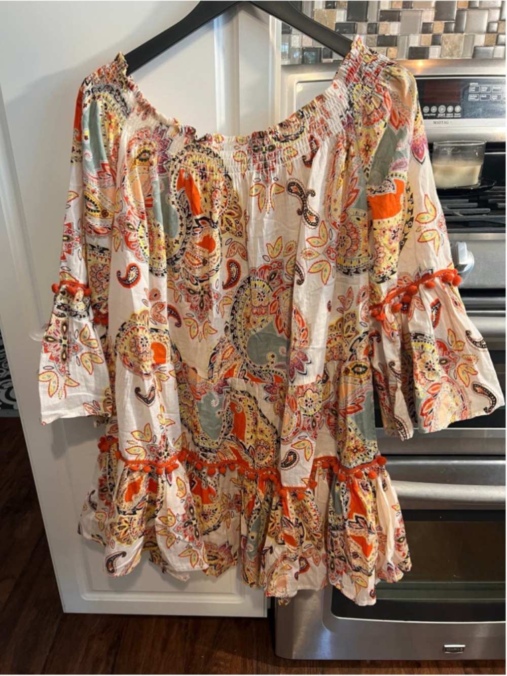 True Destinations Mini Dress Boho Paisley Floral Print Peasant Coverup - Picture 6 of 6